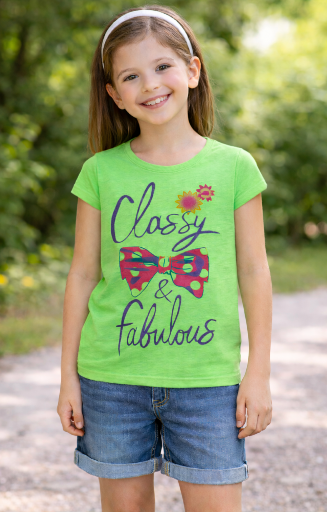 Biye Yaka Baskılı Kız Tişört mk596